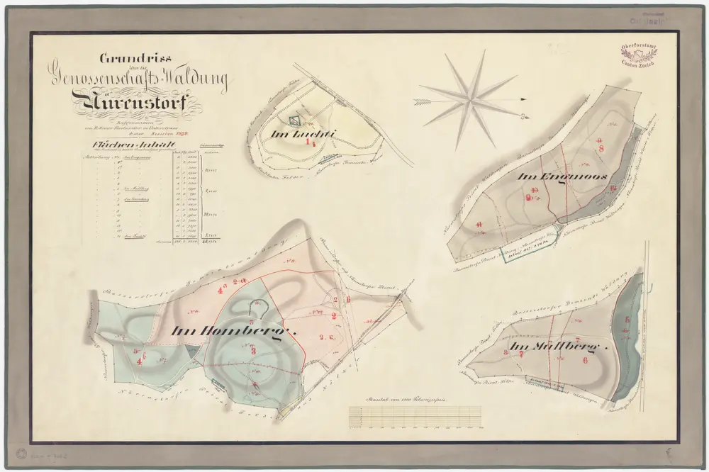 Nürensdorf: Gemeinde- und Genossenschaftswaldungen: Genossenschaftswaldungen Luchti, Engmoos, Homberg, Mülberg (Müllberg); Grundrisse