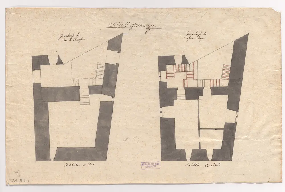 Grüningen: Schloss, Erdgeschoss und 1. Stock; Grundrisse