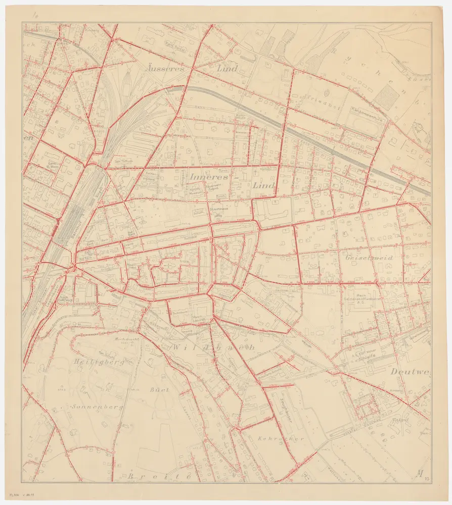 Winterthur: Gemeinde; Kanalisation: Blatt 10: Gegend bei Äusseres Lind, Inneres Lind, Rychenberg, Geiselweid, Heiligberg, Wildbach, Breite und Deutweg; Übersichtsplan