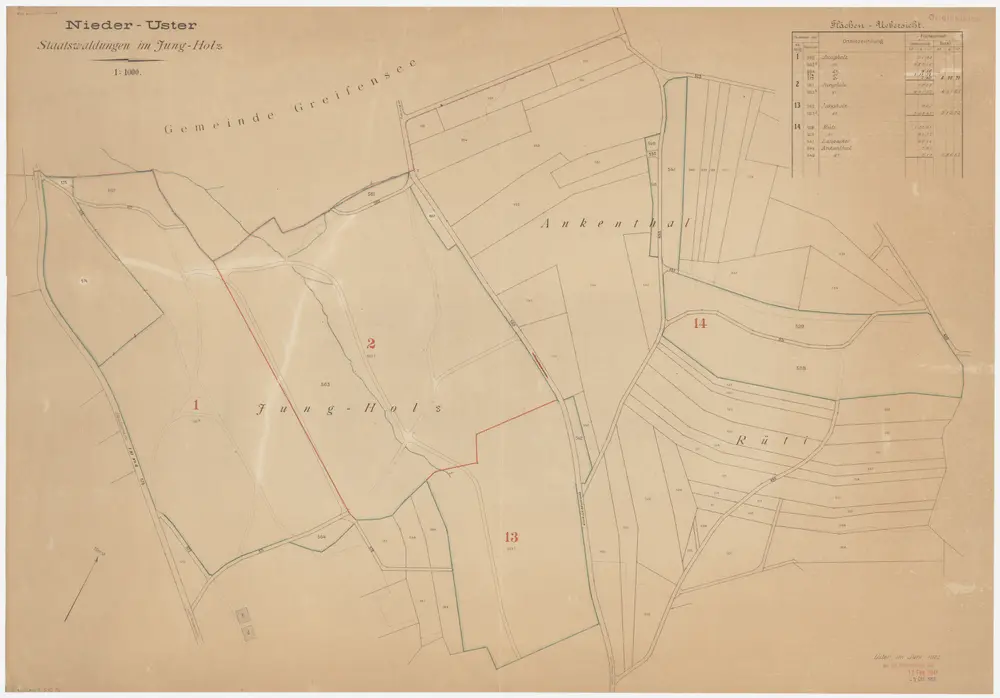 Uster, Seegräben: Staatswaldungen: Uster: Jungholz, Rüti, Langacker, Ankental; Grundriss