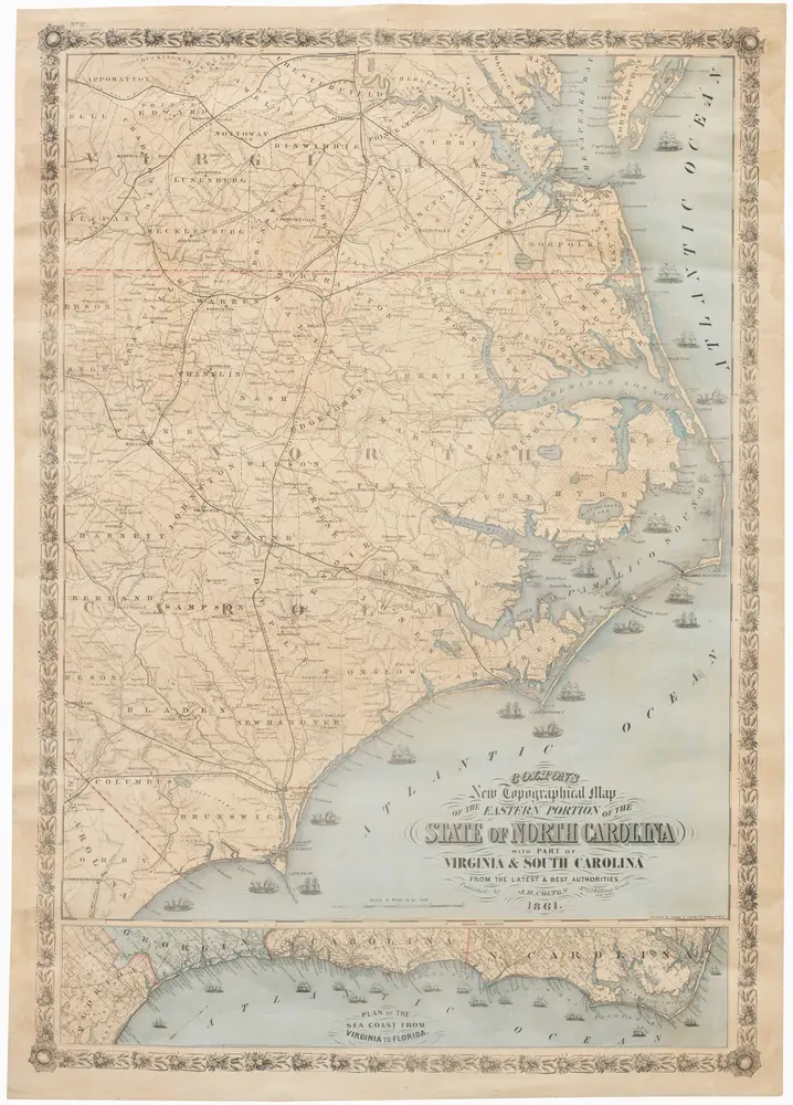 Colton’s New Topographical Map of the Eastern Portion of the State of North Carolina with Part of Virginia and South Carolina from the latest and best authorities.