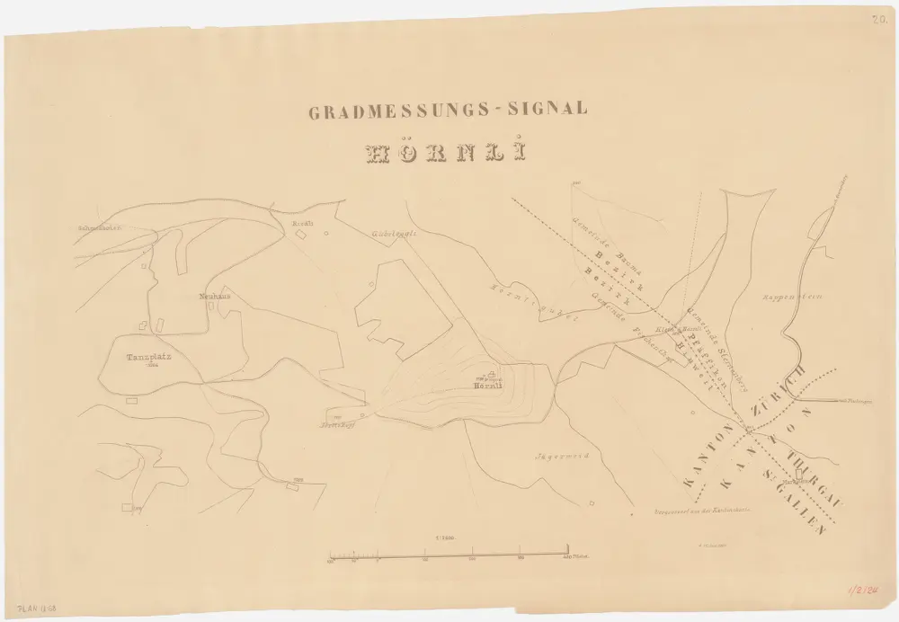 Fischenthal, Bauma und Sternenberg: Triangulationssignal Hörnli mit Schmidsboden, Neuhaus, Tanzplatz, Rietli, Gubeleggli, Jörliskopf, Jägerweid, Hörnligubel, Chlihörnli und Rappenstein; Situationsplan