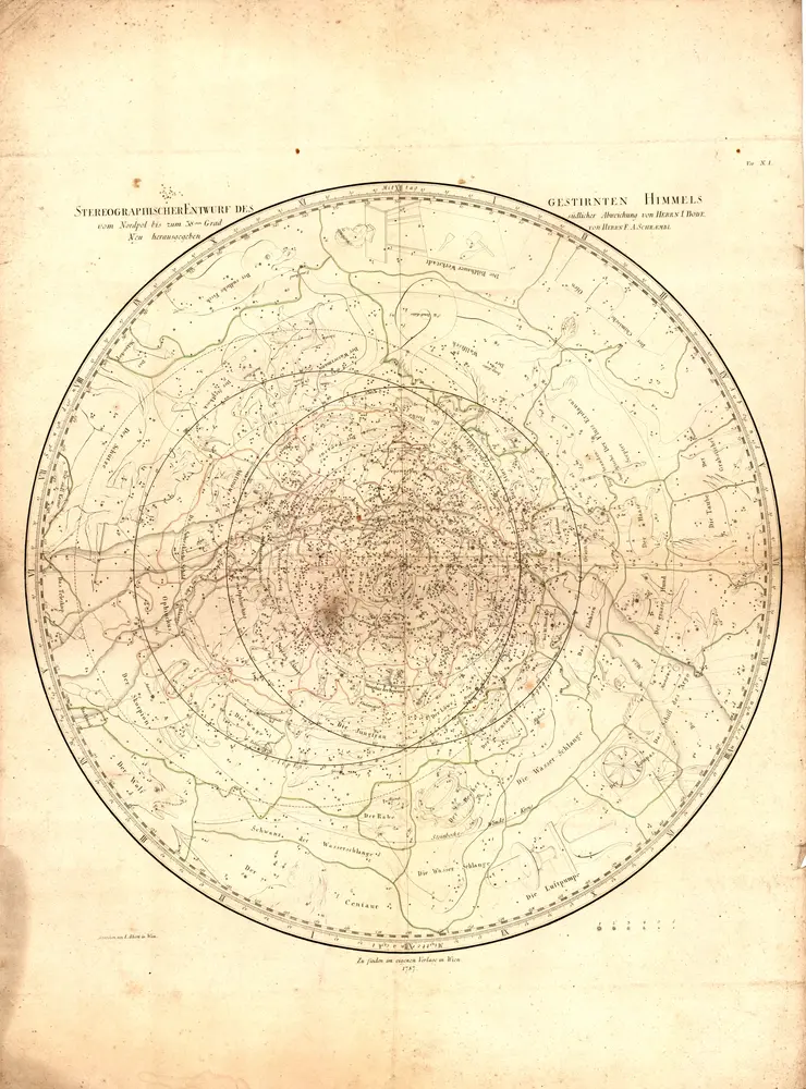 Stereographischer Entwurf des gestirnten Himmels vom Nordpol bis zum 38sten Grad sudlicher Abweichung