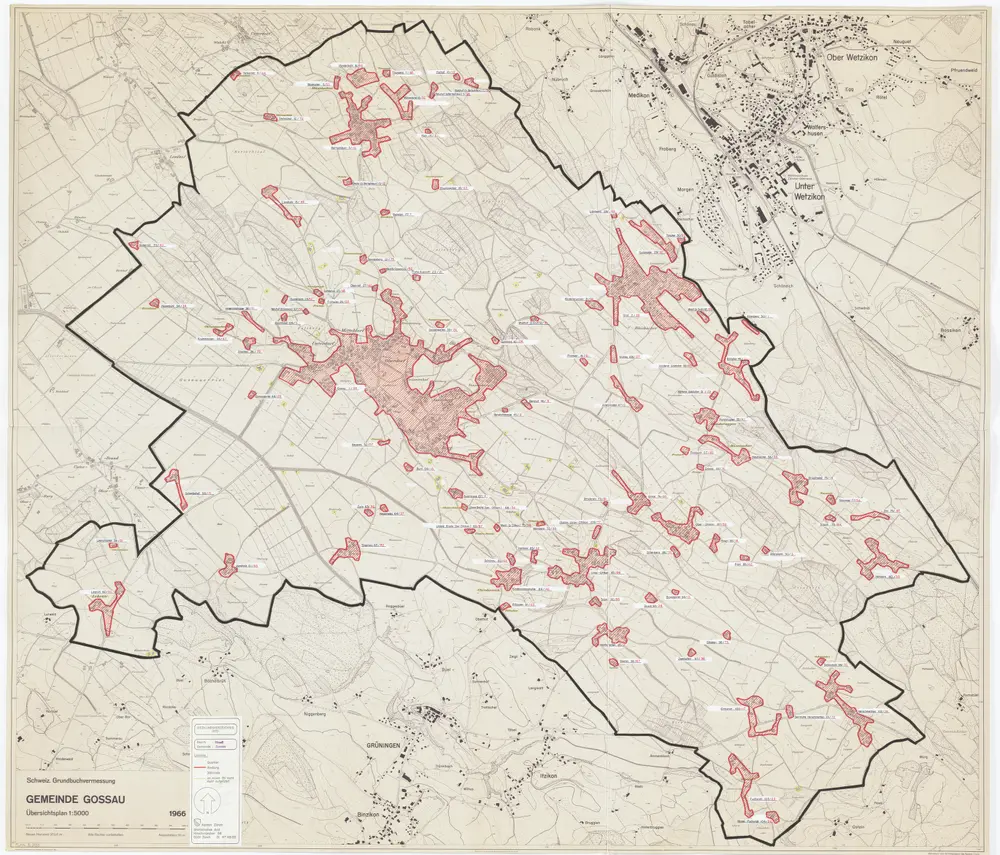 Gossau: Definition der Siedlungen für die eidgenössische Volkszählung am 01.12.1970; Siedlungskarte