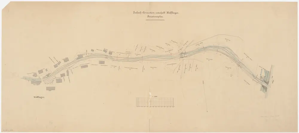 Wülflingen: Von oberhalb der Brücke bis zur Einmündung in die Töss, projektierte Eulachkorrektion; Situationsplan