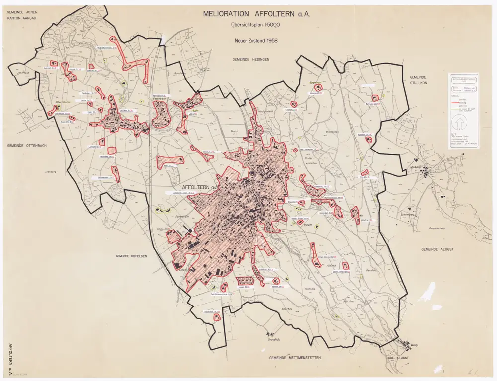 Affoltern am Albis: Definition der Siedlungen für die eidgenössische Volkszählung am 01.12.1970; Siedlungskarte
