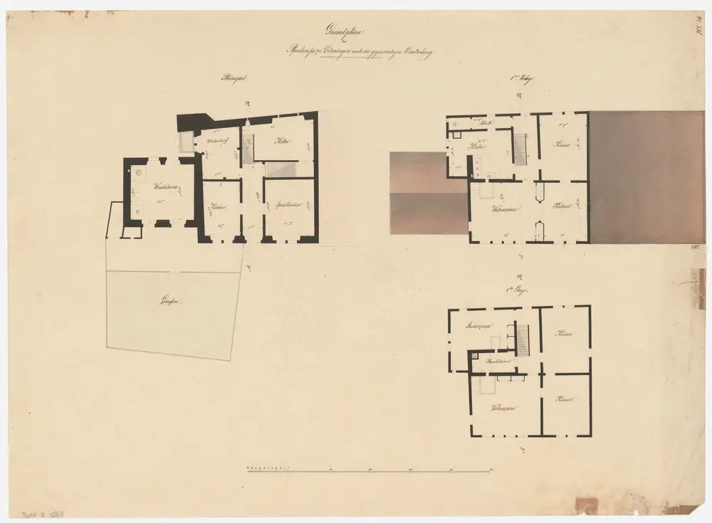 Grüningen: Pfarrhaus nach der Umänderung; Grundrisse des Erdgeschosses, des 1. und 2. Stocks (Nr. 14)