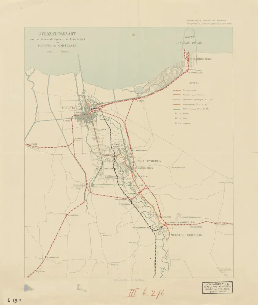 Overzichtskaart van het bestaande Spoor- en Tramwegnet te Batavia en Omstreken