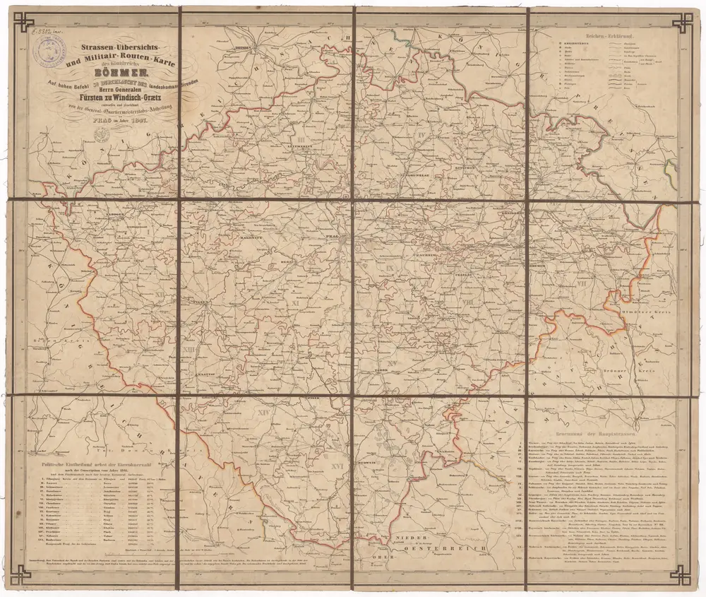 Strassen- Uibersichts- und Militair-Routen-Karte des Königreichs Böhmen