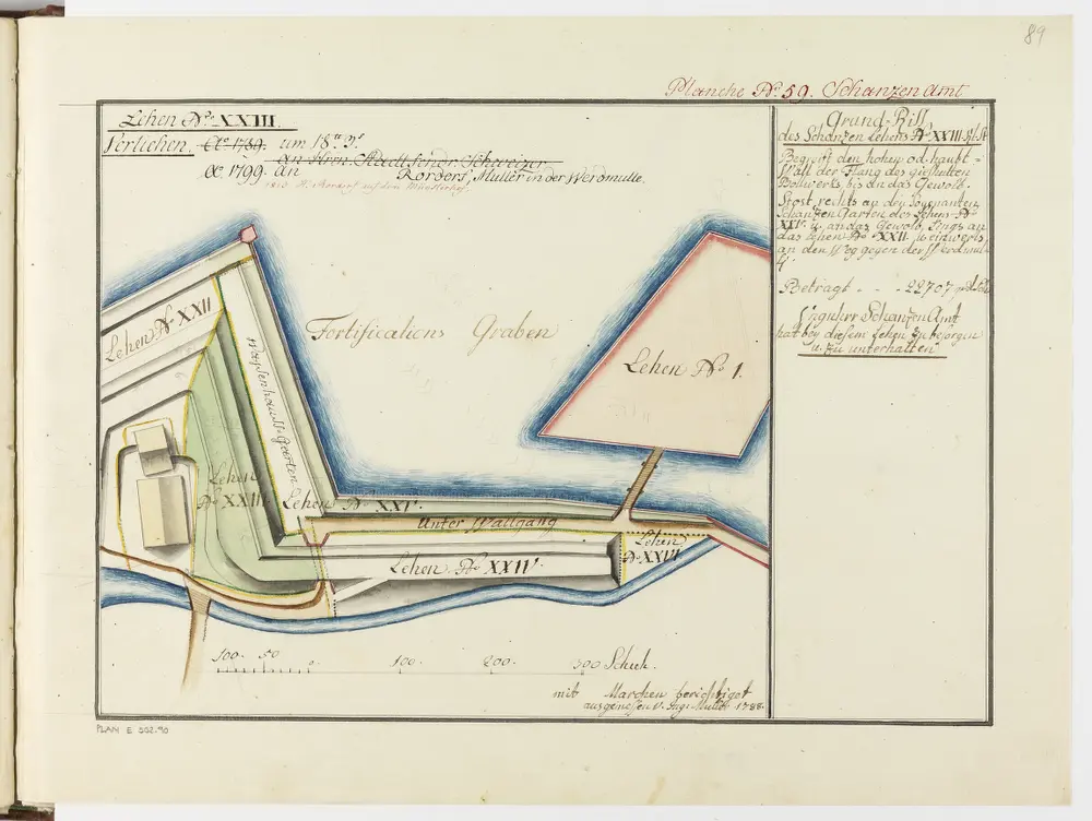 Zürich: Dem Spital Zürich gehörende Lehen in den Fortifikationswerken; Ansichten, Grundrisse und Schnitte: Schanzenlehen Nr. 23 Kleine Stadt, beim Giesshütten-Bollwerk; Grundriss