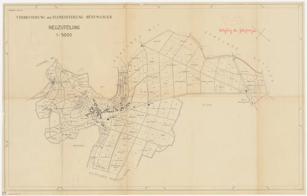 Hüntwangen: Gemeindewaldung: Verbesserung der Flureinteilung auf Gemeindegebiet: Neuzuteilung sowie Verlegung der Gemeindegrenze zwischen Hüntwangen und Eglisau; Grundriss