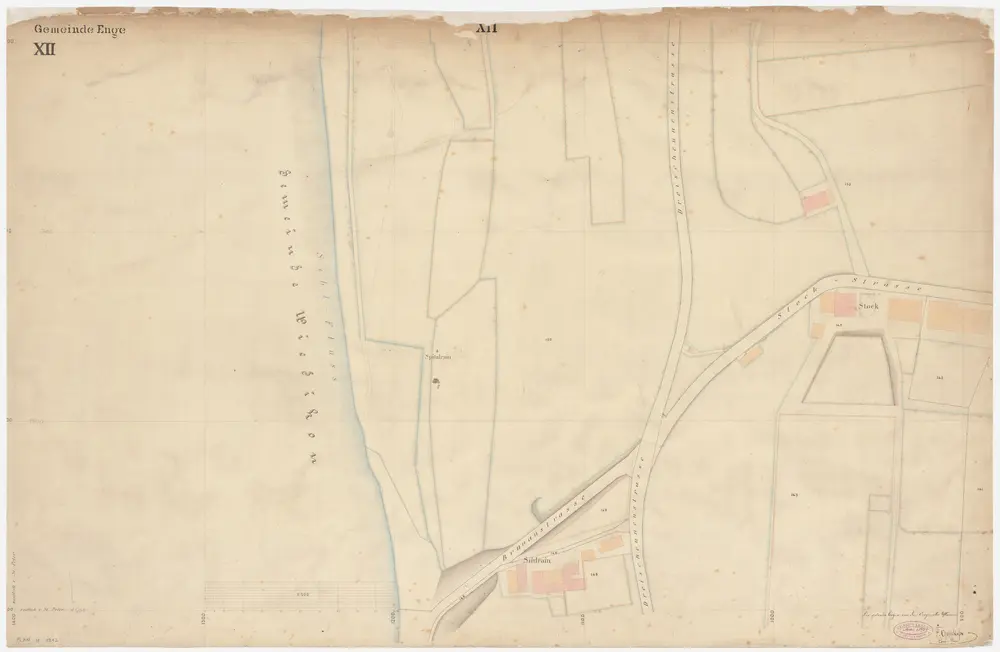 Enge: Gemeinde; Katasterpläne und Kataster-Ergänzungspläne: Blatt XII: Gegend bei Dreischeunenstrasse, Brunaustrasse, Stockstrasse und Sihl; Situationsplan