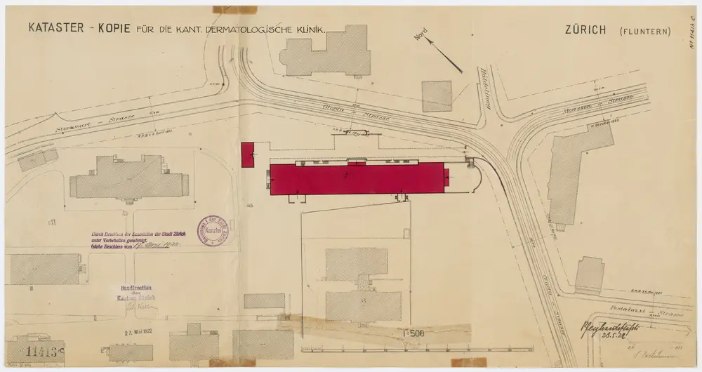 Zürich: Kantonsspital, Dermatologische Klinik, Kataster-Kopie; Grundriss