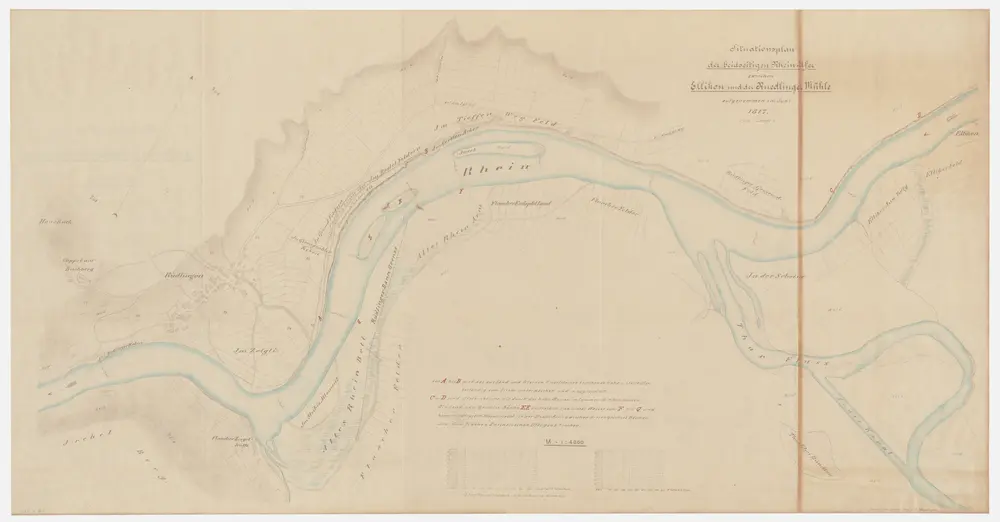 Rhein mit beidseitigen Ufern bei Ellikon am Rhein und der Rüdlinger Mühle (SH); Grundriss