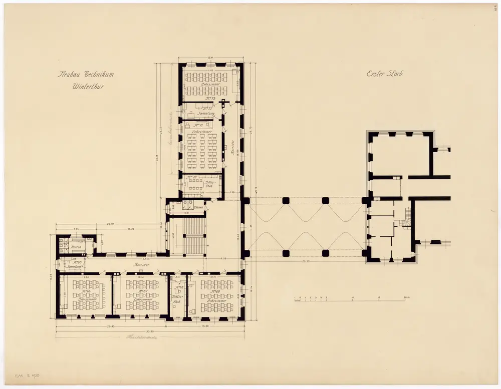 Winterthur: Technikum, Ostbau, 1. Stock; Grundriss (Nr. 4)