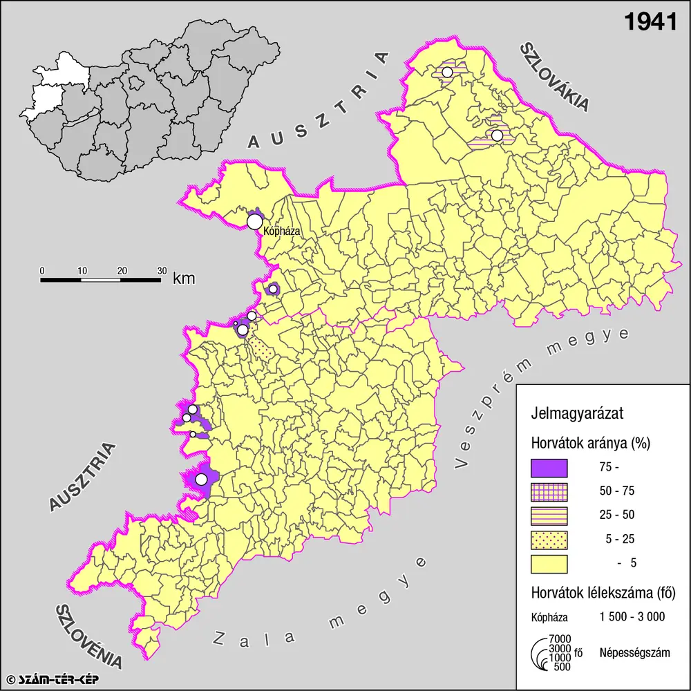 A horvátok aránya és száma Nyugat-Magyarországon 1941-ben