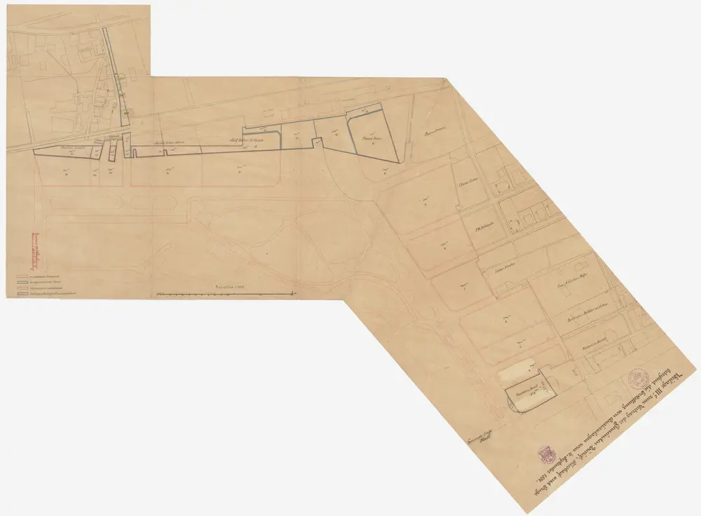 Zürich: Enge bis Schanzengraben, rechtes Zürichseeufer, projektierte Seequaianlage, Katasterplan für Expropriationen und Beitragspflicht; Situationsplan (Zürichsee-Gebiet Nr. 8 c)