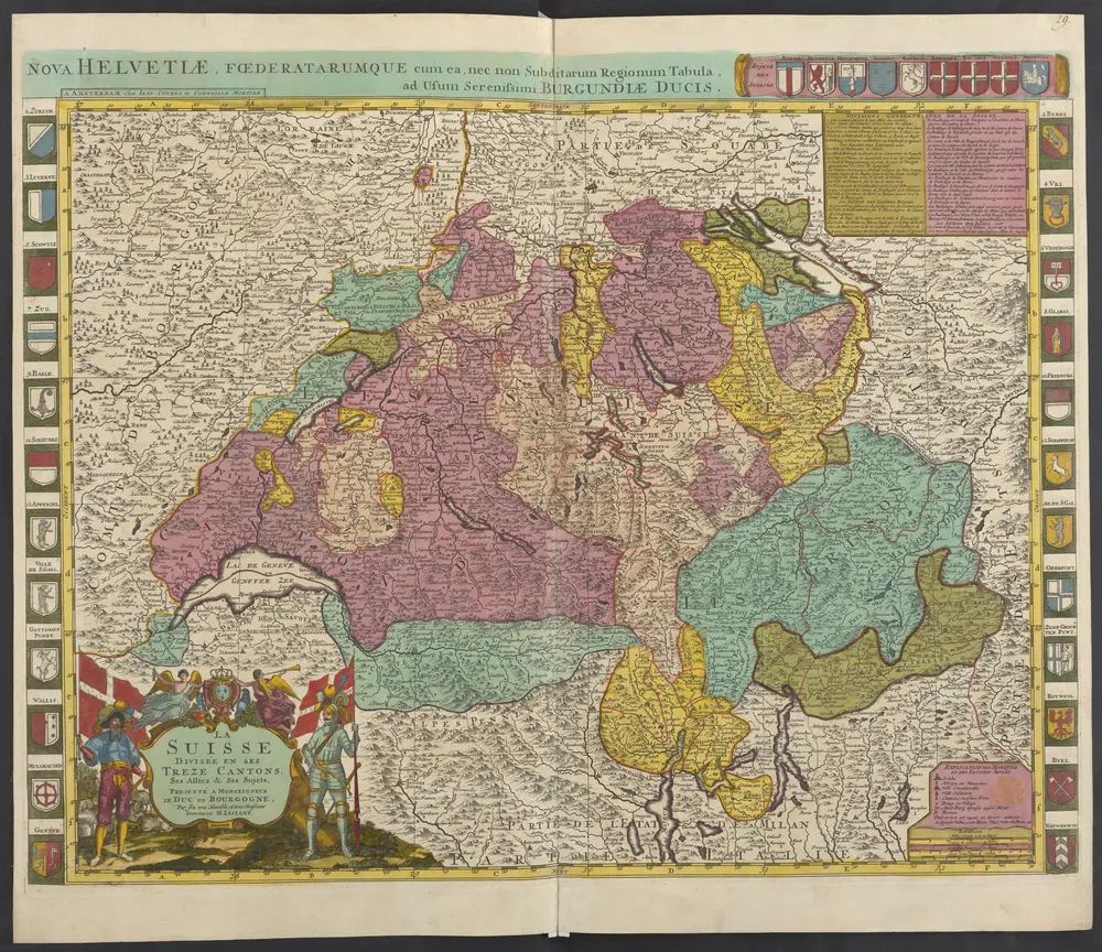 La Suisse, divisée en ses treze cantons, ses alliez & ses sujets, presenté a monseigneur le duc de Bourgogne. =