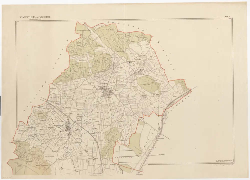 Winterthur, Oberwinterthur, Veltheim, Wülflingen: Stadtgemeinde und umliegende Gemeinden; Übersichtsplan: Blatt 1