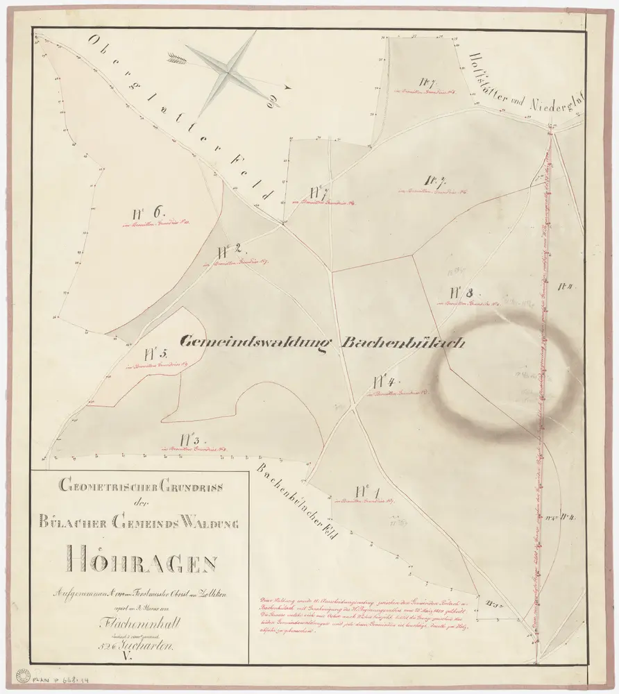 Bülach, Bachenbülach, Hochfelden: Gemeindewaldungen Bülach und Bachenbülach: Bachenbülach, Bülach: Höhragen zwischen Oberglatter und Bachenbülacher Feld; Grundriss (Blatt 1)