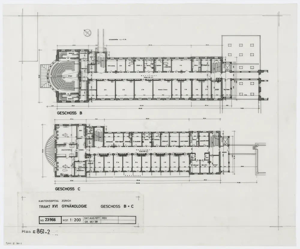 Zürich: Kantonsspital, Frauenklinik, Trakt XVI (Gynäkologie); Grundrisse: Geschoss B und C