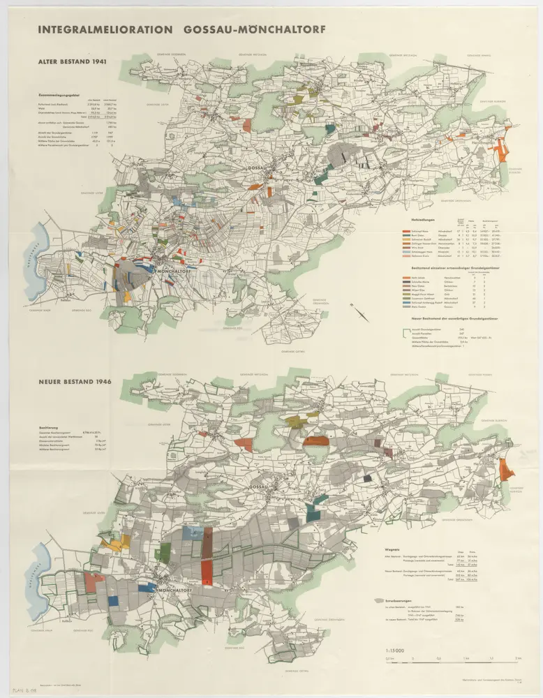 Gossau, Mönchaltorf: Integralmelioration, alter Bestand 1941 und neuer Bestand 1946; Übersichtsplan