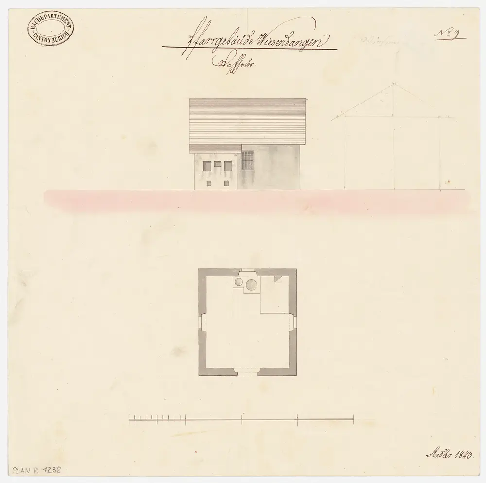 Wiesendangen: Waschhaus; Grundriss und Westansicht (Nr. 9)