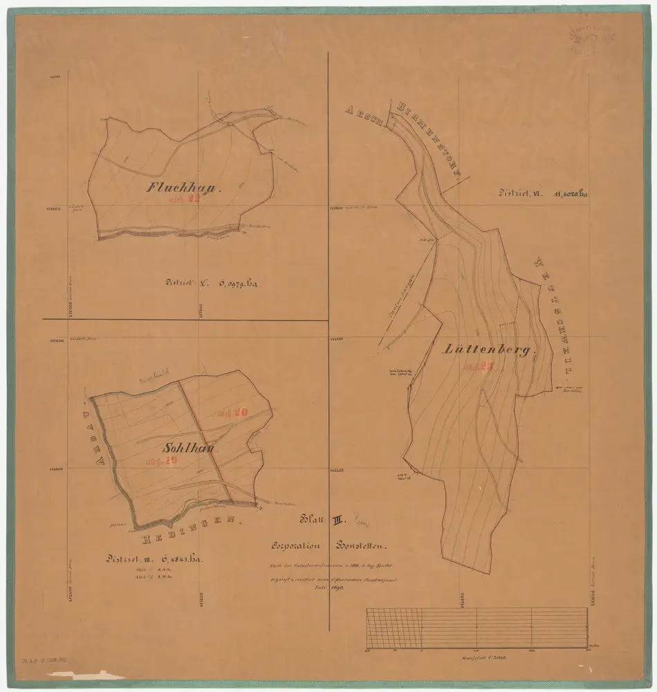 Bonstetten: Genossenschaftswaldung: Distrikt II (Sol, Fluechhau, Lüttenberg); Grundrisse (Blatt III)