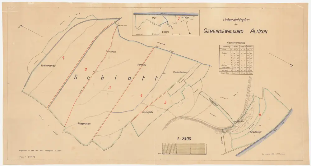 Altikon: Gemeindewaldung: Rüti, Höh (Höhe), Schlatt mit Euziker, Roggenzelgli, Tännlihau, Dornhau, Thurbubenhau, Steinigfeld, Langenmatt, Mattirain, Thurgsteinig; Grundrisse