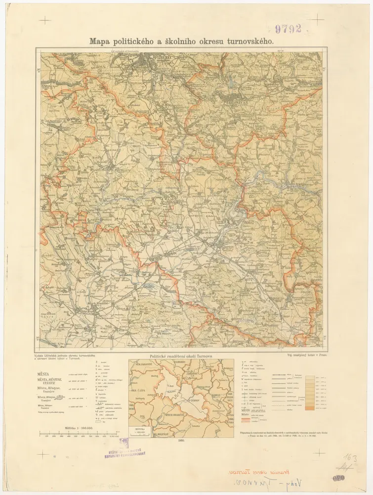 Mapa politického a školního okresu turnovského