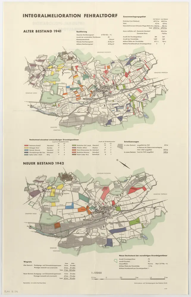 Fehraltorf: Integralmelioration, alter Bestand 1941 und neuer Bestand 1942; Übersichtsplan