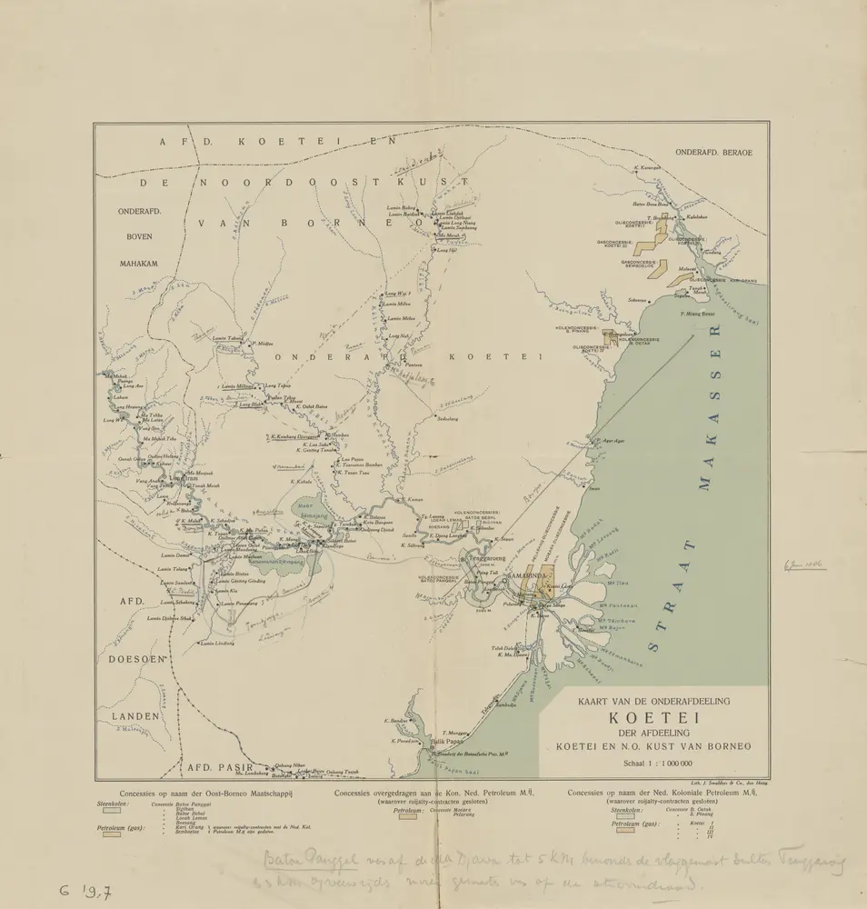 Kaart van de Onderafdeeling Koetei de Afdeeling Koetei en N[oord] O[ost] Kust van Borneo
