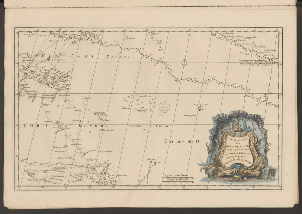 4e Feuille particuliere de la Tartarie Chinoise, occupée par une partie du Cobi ou Cha-Mo désert Sabloneux, jusques à la Ville de Hami