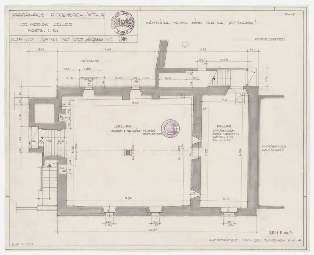 Rickenbach: Pfarrhaus, Keller; Grundriss