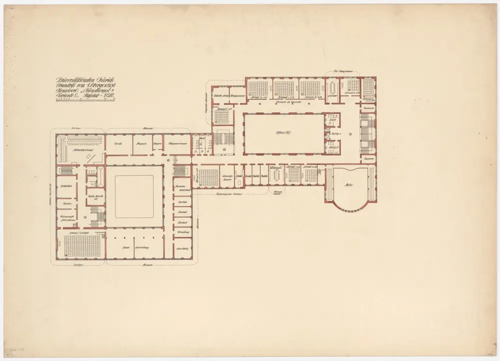 Zürich: Neubau der Universität; Projekt Künstlergut, Variante 2; 1. Obergeschoss; Grundriss