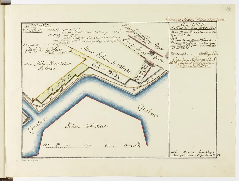 Zürich: Dem Spital Zürich gehörende Lehen in den Fortifikationswerken; Ansichten, Grundrisse und Schnitte: Schanzenlehen Nr. 10 Kleine Stadt, bei der Unteren Bleike; Grundriss