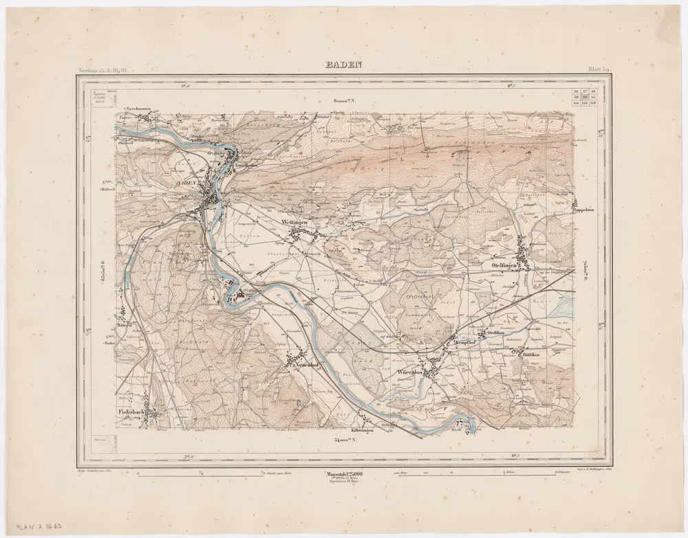 Topographischer Atlas der Schweiz (Siegfried-Karte): Den Kanton Zürich betreffende Blätter: Blatt 39: Baden