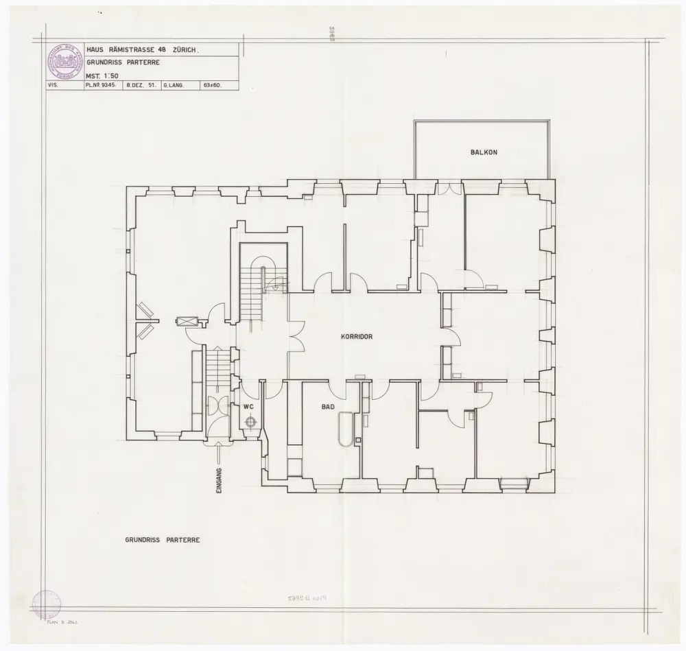 Haus Rämistrasse 48: Erdgeschoss; Grundriss