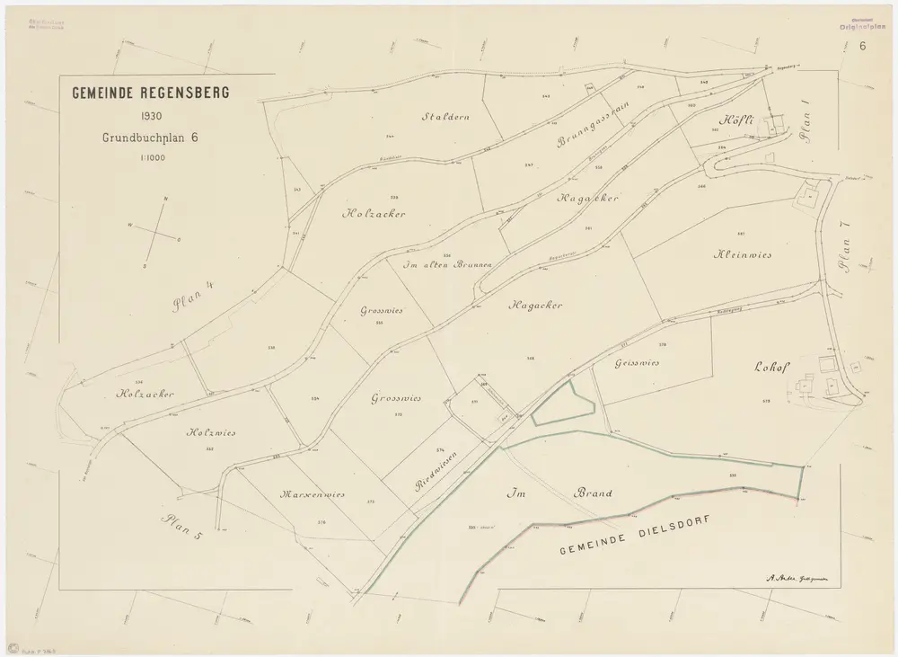 Regensberg: Gemeindewaldung: Holzacker, Holzwies, Marxenwies, Grosswies, Staldern, Im alten Brunnen, Hagacker, Brunngassrain, Höfli, Kleinwies, Geisswies, Lohof, Brand; Grundriss