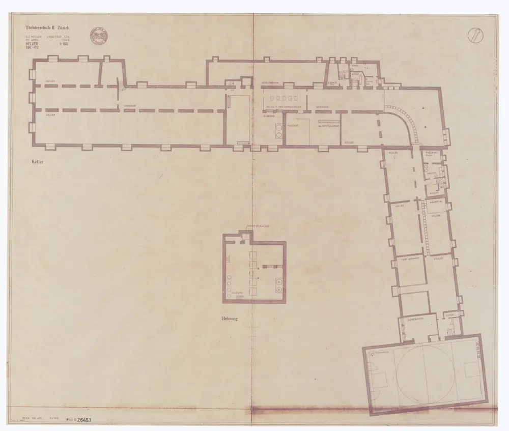 Kantonsschule Hottingen (Töchterschule II Zürich) und Kantonsschule Hottingen: Grundrisse: Kantonsschule Hottingen (Töchterschule II Zürich): Keller; Grundriss