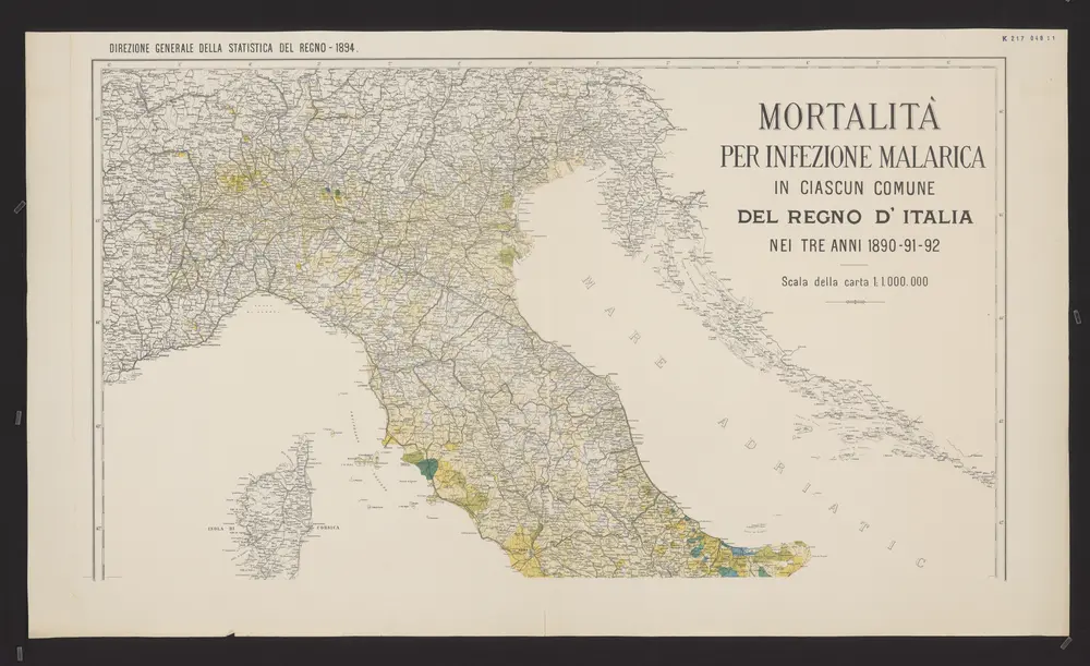 Mortalità per infezione malarica in ciascun comune del Regno d'Italia nei tre anni 1890-91-92