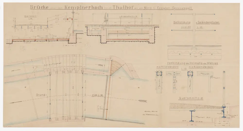 Wetzikon: Brücke über den Kemptnerbach beim Thalhof; Ansicht, Grundriss und Schnitte