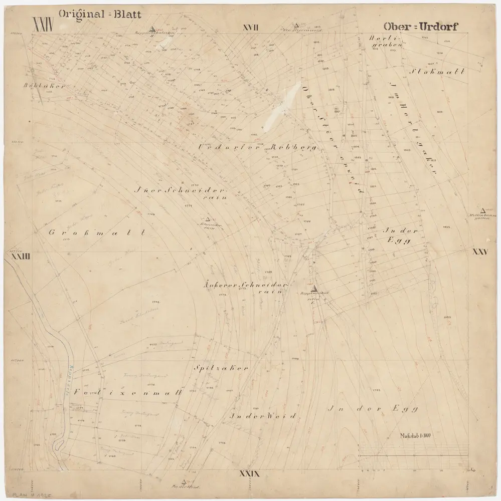 Oberurdorf: Gemeinde; Katasterpläne: Blatt XXIV: Bühlacker, Herligraben, Stockmatt, Im Herligacker, Obere Stierenweid, Urdorfer Rebberg, Schneiderrain (Schniderrain), Grossmatt, in der Egg, Felixenmatt, Spitzacker und In der Weid; Situationsplan