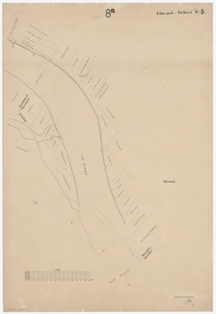 Schlieren bis Würenlos AG: Limmat von oberhalb der Grenze zwischen Schlieren und Dietikon bis zur linksufrigen Grenze zwischen den Kantonen Zürich und Aargau: Blatt 8 a: Weiningen: Bei der Fahrweid; Situationsplan (Limmat-Gebiet Nr. 3)