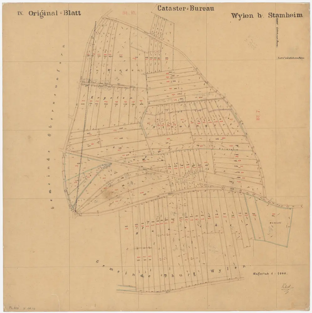 Oberstammheim: Wilen; Kataster-Originalpläne: Blatt IX: In Wieden, Ergeten, Neuwingert, Stegacker, Hauäcker und Metteli; Situationsplan
