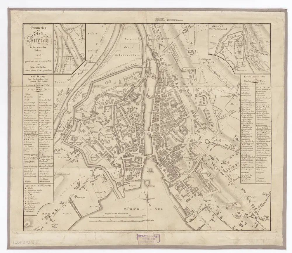 Grundriss der Stadt Zürich in der Mitte des Jahres 1838