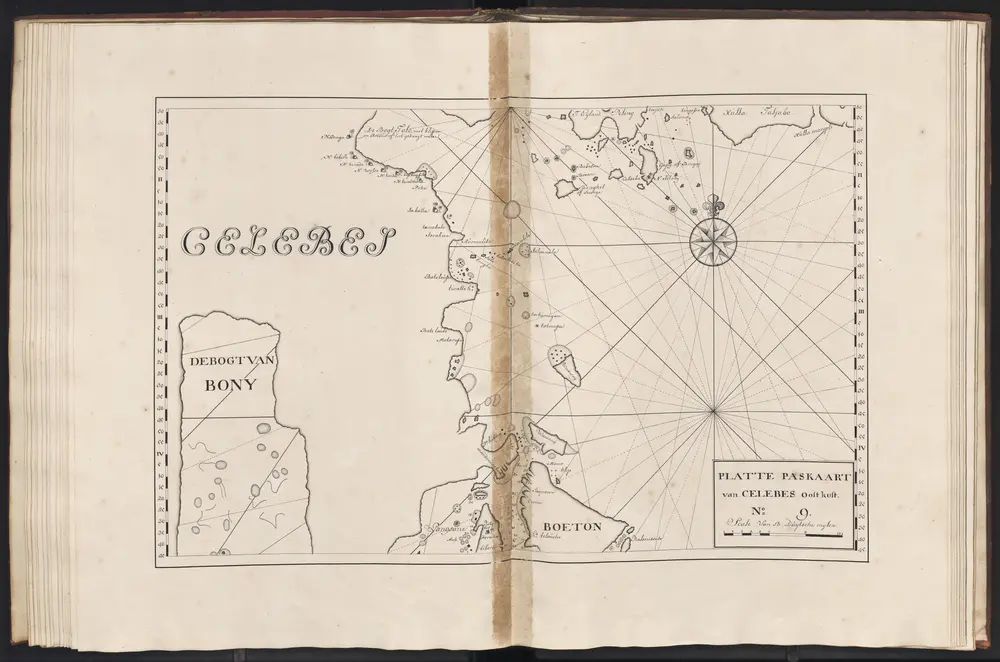 Platte paskaart van Celebes oost kust