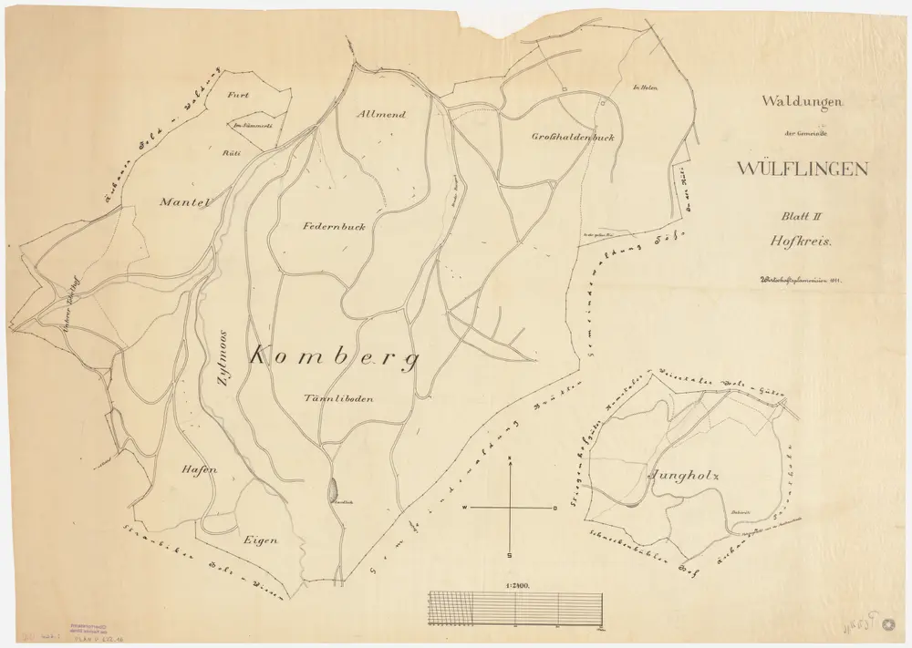 Wülflingen: Gemeinde- und Kirchgemeindewaldungen: Gemeindewaldungen im Hofkreis mit Chomberg (Komberg), Jungholz; Grundrisse (Blatt II)