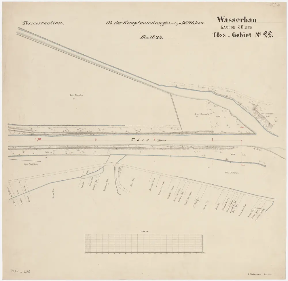 Pfungen, Dättlikon, Embrach: Von Tössriet bzw. Tössallmend bis oberhalb Kohlschwärze; Situationsplan (Töss-Gebiet Nr. 22, Blatt 25)