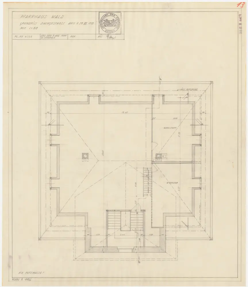 Wald: Pfarrhaus, Dachgeschoss; Grundriss (Nr. 13)